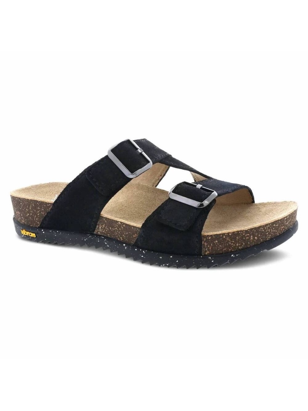 Dansko Dayna Leather Buckled Slide Sandals Black Suede 38 NWOB